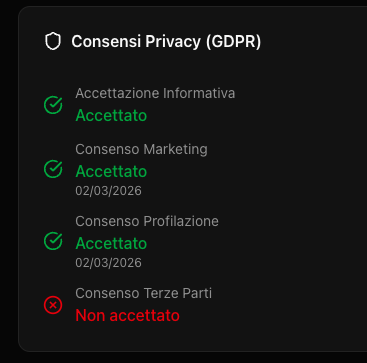 Gestione consensi GDPR nel profilo lead