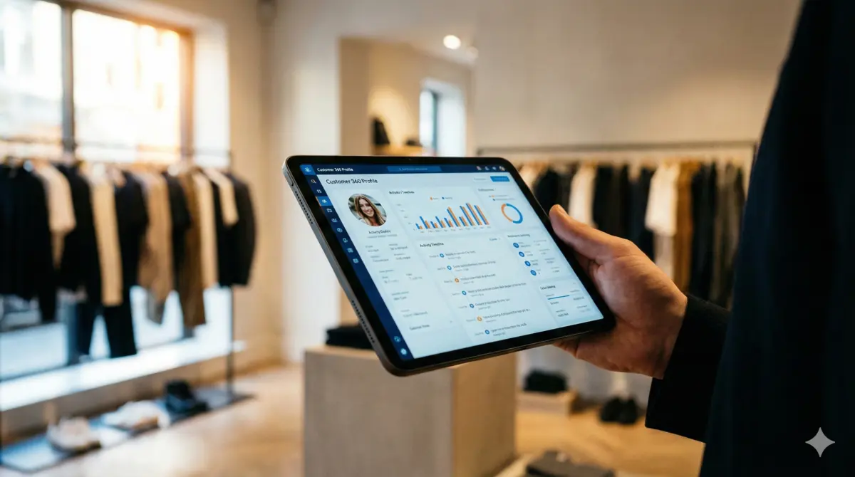 Schermata con profilo cliente unificato su tablet